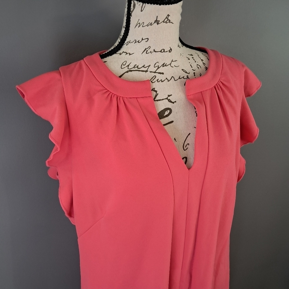 Vince Camuto Pink Scuba Crepe Notch-neck Ruffle Sleeve Shift Dress Size 16 - Picture 3 of 7